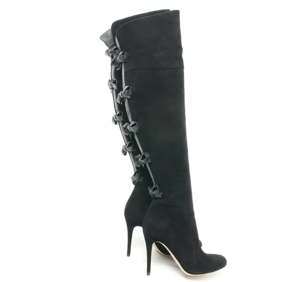 Valentino Bowtie Back Suede Leather OTK Over the Knee Boots Women EU 36.5 Black - Picture 8 of 13